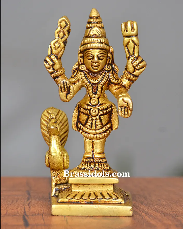 Majestic Murugan with Mayil and Vajrayudham Brass Idol - 3 Inches