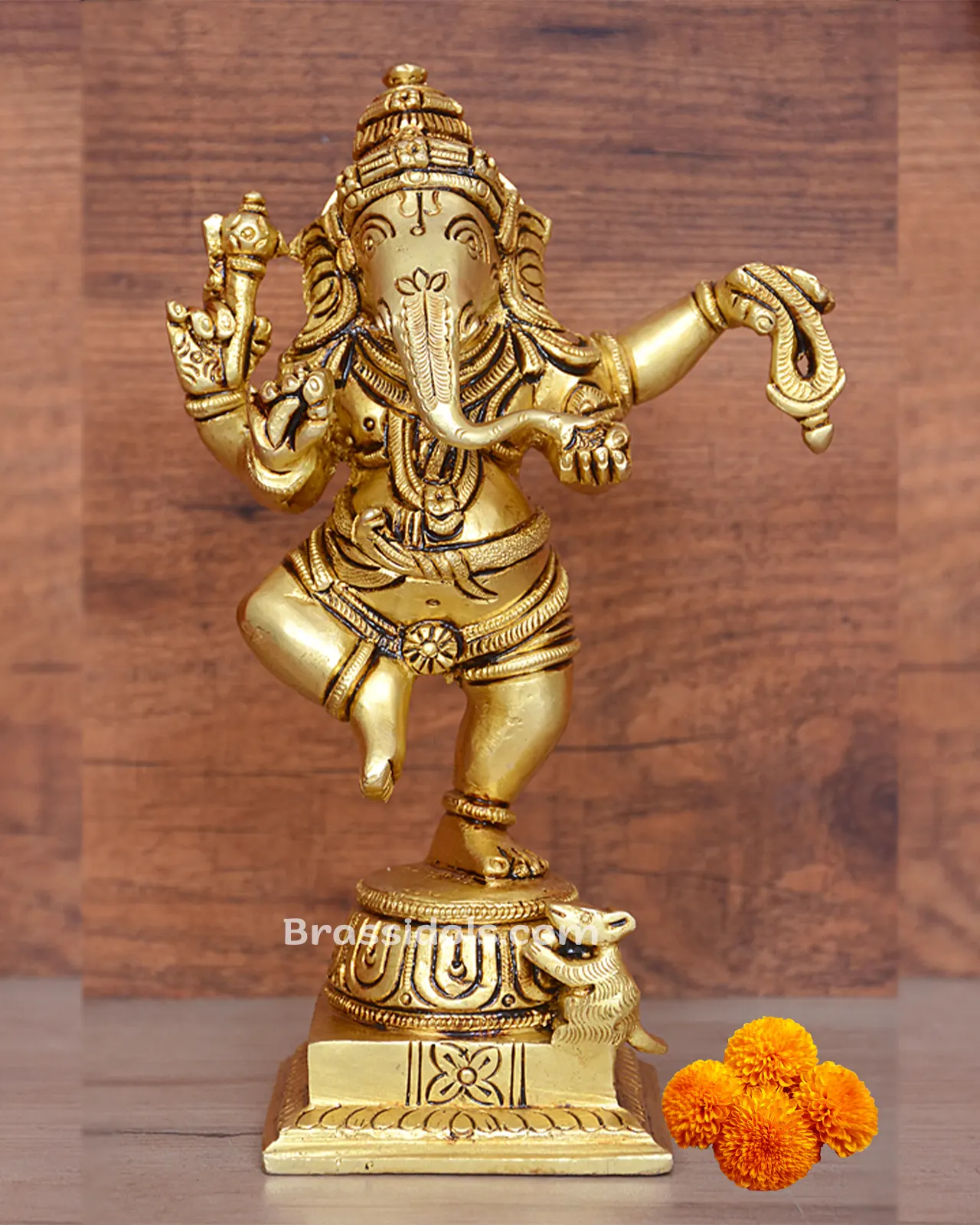 Brass Dancing Lord Ganesha Idol - 6 inches